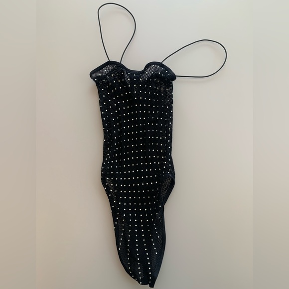 NWT Zara Black Net Bodysuit with Rhinestones | Medium - Picture 4 of 7